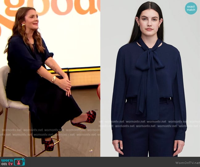 Argent Bow Blouse worn by Drew Barrymore on The Drew Barrymore Show