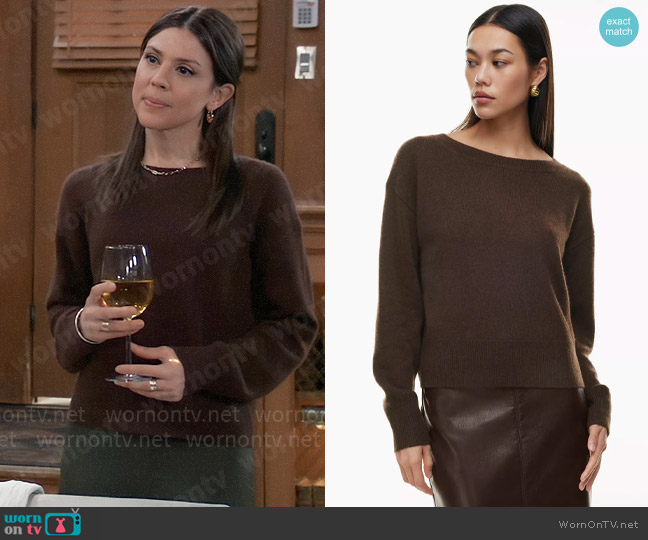 Babaton Luxe Cashmere Session Sweater in Rich Mocha Brown worn by Kristina Corinthos-Davis (Kate Mansi) on General Hospital