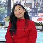 Awkwafina’s red ribbed sweater and skirt on Today