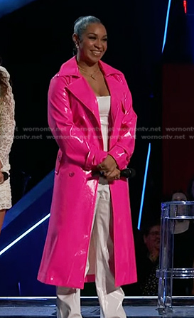 Azan’s pink leather trench coat on The Voice