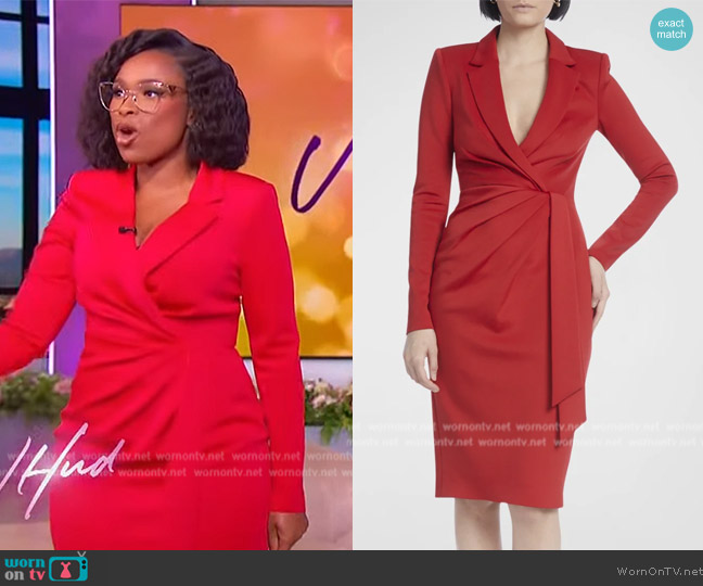 Badgley Mischka Pleated Draped Midi Blazer Dress worn by Jennifer Hudson on The Jennifer Hudson Show