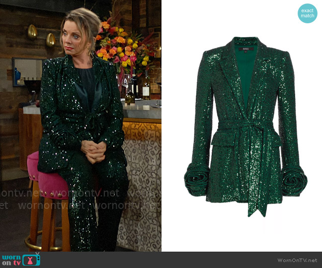 Badgley Mischka Sequin Blazer in Emerald worn by Gloria Abbott Bardwell (Judith Chapman) on The Young and the Restless