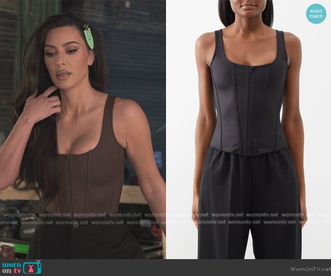 Balenciaga Zipped spandex corset top worn by Kim Kardashian (Kim Kardashian) on The Kardashians