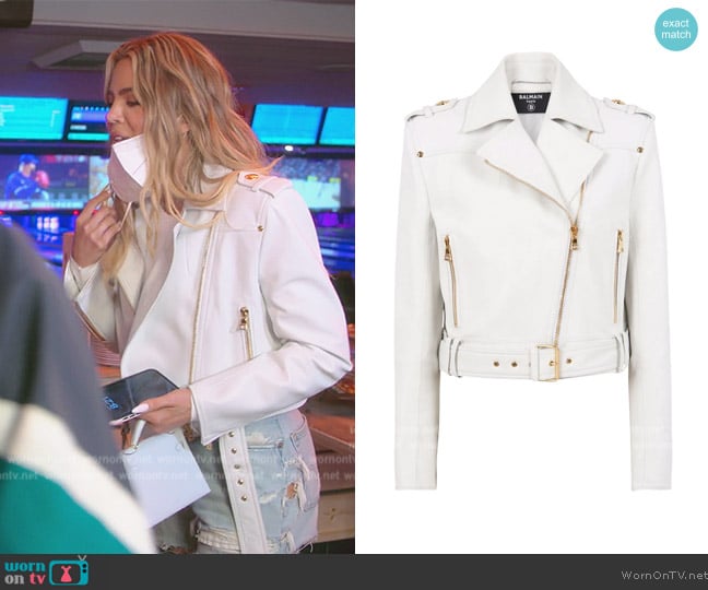 Balmain Cropped leather biker jacket worn by Khloe Kardashian (Khloe Kardashian) on The Kardashians