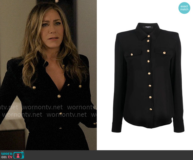 Balmain Silk crepe de chine shirt worn by Alex Levy (Jennifer Aniston) on The Morning Show