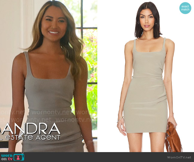 Bec + Bridge Karina Dress in Silver Sage worn by Cassandra Dawn on Selling Sunset