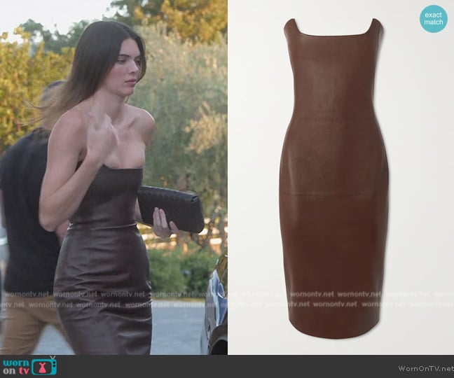 Bottega Veneta Leather Strapless Bustier Midi-Dress worn by Kendall Jenner (Kendall Jenner) on The Kardashians