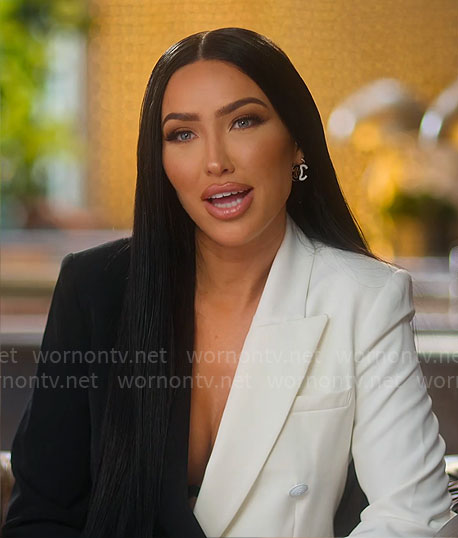 Bre’s black and white confessional blazer on Selling Sunset