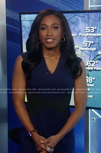 Brittany’s blue and black v-neck dress on Good Morning America