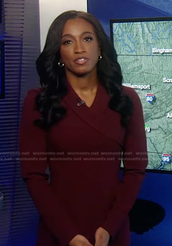 Brittany Bell’s burgundy v-neck dress on Good Morning America