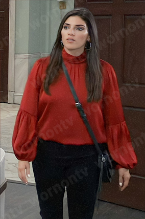 Brook Lynn’s red balloon sleeve blouse on General Hospital