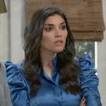 Brook Lynn’s blue satin puff sleeve shirt on General Hospital