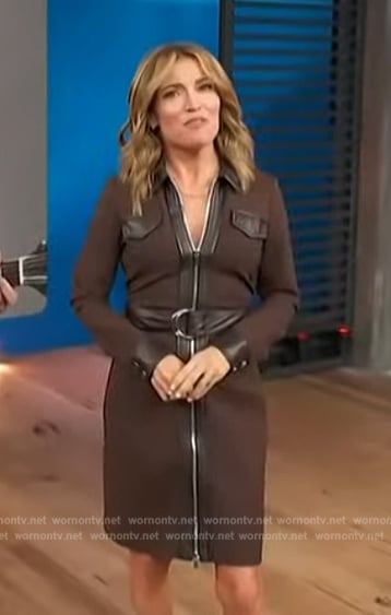 Kit’s brown zip down shirtdress on Access Hollywood