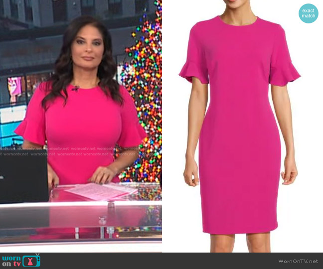 Calvin Klein Bell Sleeve Sheath Mini Dress in Cerise