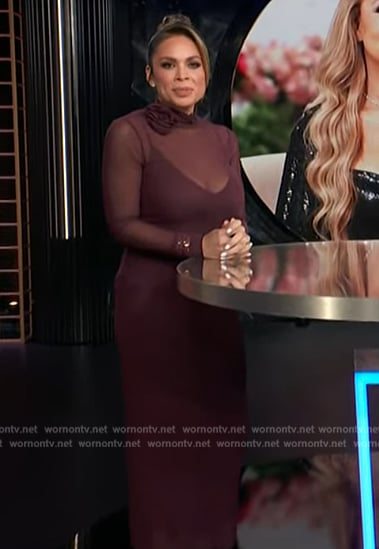 Carolina’s burgundy mesh sheer dress on E! News