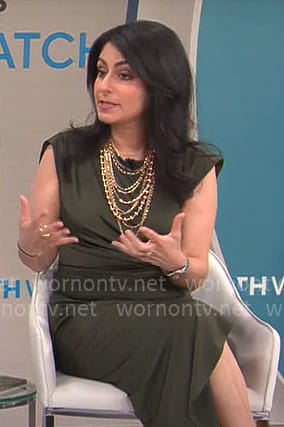 Dr Celine Gounder’s olive green dress on CBS Mornings