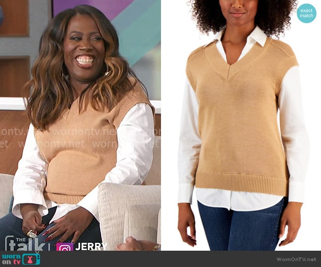 Charter Club Layered Sweater Vest Top worn by Sheryl Underwood on The Talk