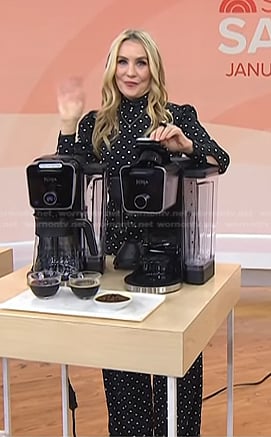 Chassie’s black polka dot jumpsuit on Today