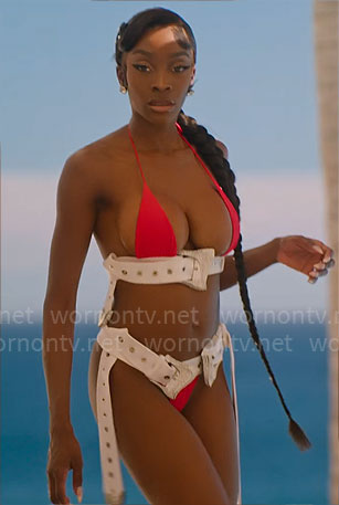 Chelsea’s red belt bikini on Selling Sunset
