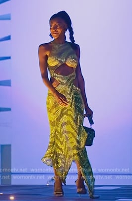Chelsea’s green sequined cutout dress on Selling Sunset