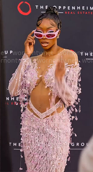 Chelsea’s purple embellished illusion dress on Selling Sunset