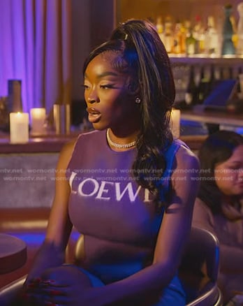 Chelsea’s purple Loewe top on Selling Sunset