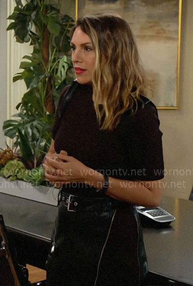 Chloe’s black leather skirted dress on The Young and the Restless