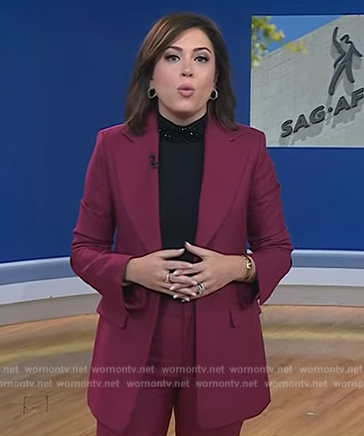 Chloe Melas’s burgundy suit and embellished top on Today