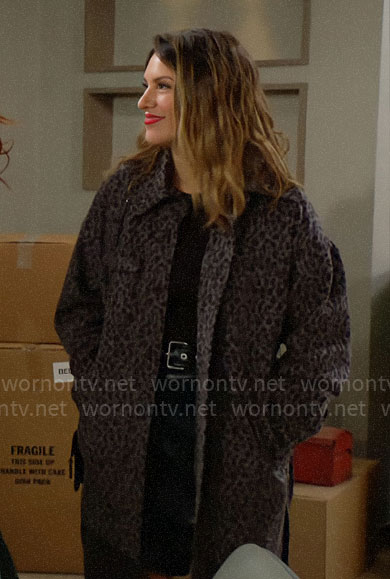 Chloe’s grey leopard print coat on The Young and the Restless