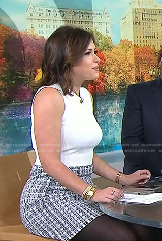 Chloe’s white top and tweed skirt on Today