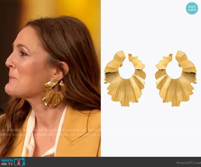 Christina Caruso Palm Leaf Earrings worn by Drew Barrymore on The Drew Barrymore Show