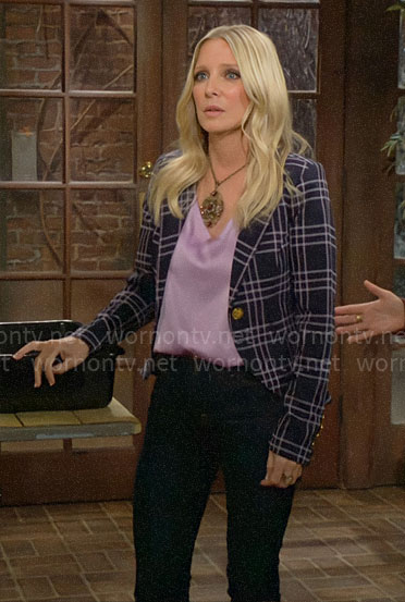 Christine’s navy plaid blazer on The Young and the Restless