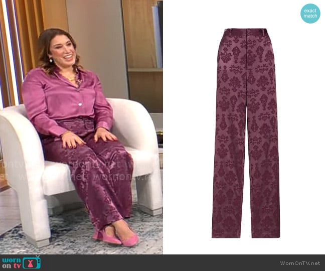 Cinq a Sept Collins Floral Jacquard Wide-Leg Pants worn by Sarah Gelman on CBS Mornings