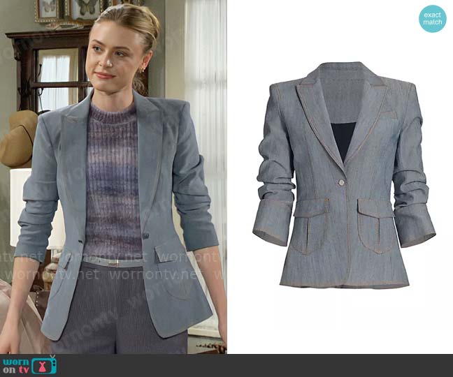 Cinq a Sept Louisa Blazer in Light Indigo worn by Claire Grace (Hayley Erin) on The Young and the Restless