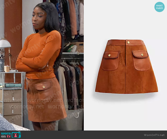 Coach Braided Suede Mini Skirt worn by Trina Robinson (Tabyana Ali) on General Hospital