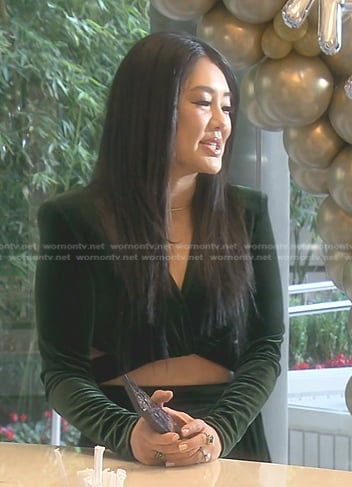 Crystal’s green cropped velvet top and pants on The Real Housewives of Beverly Hills