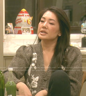 Crystal’s grey floral cardigan on The Real Housewives of Beverly Hills