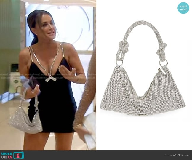 Cult Gaia Hera Nano Rhinestone Shoulder Bag worn by Kyle Richards on The Real Housewives of Beverly Hills
