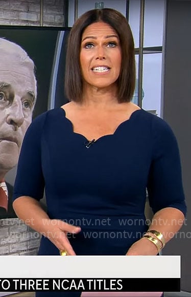 Dana Jacobson’s navy scalloped neckline dress on CBS Mornings