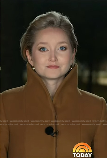 Dasha Burns’s brown stand collar coat on Today
