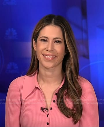 Deirdre Bosa’s pink ribbed polo top on NBC News Daily