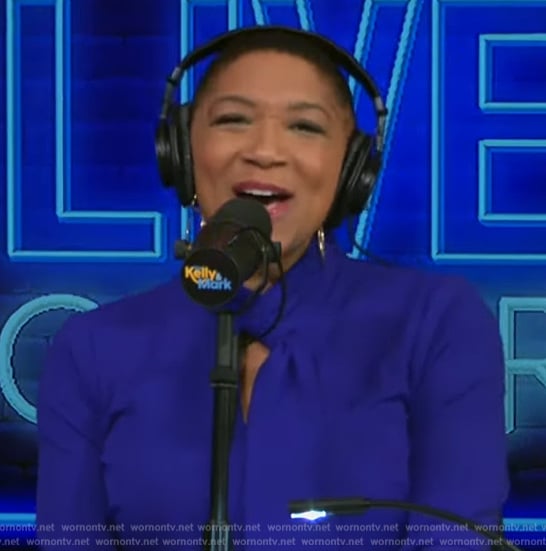 Deja Vu’s blue tie neck dress on Live with Kelly and Mark