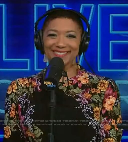 Deja Vu’s black floral print dress on Live with Kelly and Mark