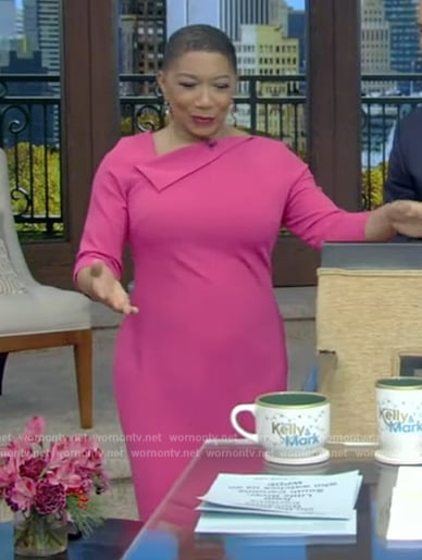 Deja Vu’s pink folded neck dress on Live with Kelly and Ryan