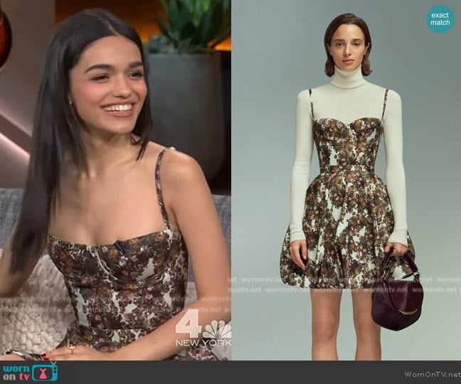 Del Core Balloon Skirt Corset Mini Dress worn by Rachel Zegler on The Kelly Clarkson Show