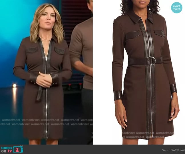 Derek Lam 10 Crosby Jayda Vegan Leather-Trim Shirtdress worn by Kit Hoover on Access Hollywood
