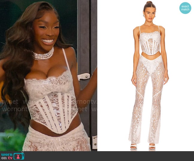 Dion Lee Silicone Lace Corset worn by Chelsea Lazkani on Selling Sunset