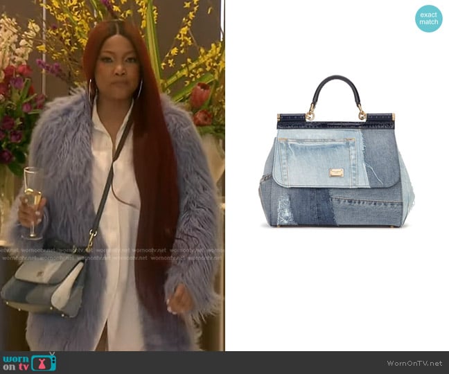 Dolce & Gabbana Sicily Patchwork Denim Shoulder Bag worn by Garcelle Beauvais on The Real Housewives of Beverly Hills