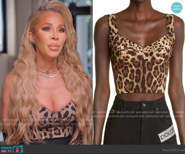 Dolce and Gabbana Leopard print bustier top worn by Lisa Hochstein (Lisa Hochstein) on The Real Housewives of Miami