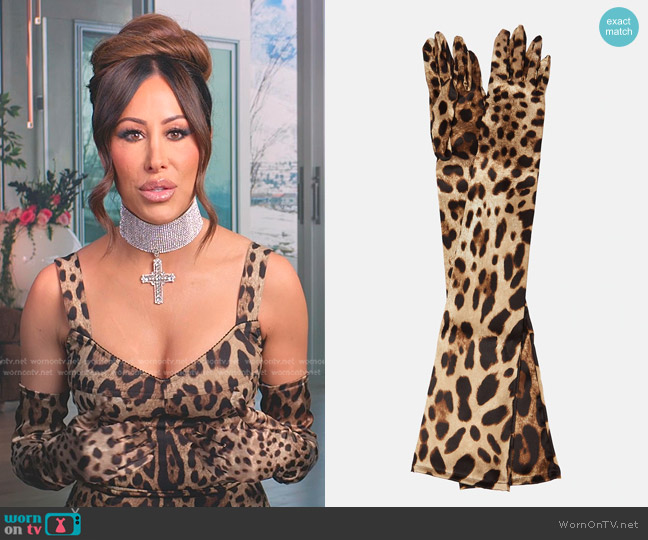 Dolce & Gabbana Leopard Print Stretch Silk Gloves worn by Angie Katsanevas on The Real Housewives of Salt Lake City